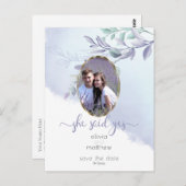 Sie sagte: Ja Floral Oval Save the Date Postkarte (Vorne/Hinten)