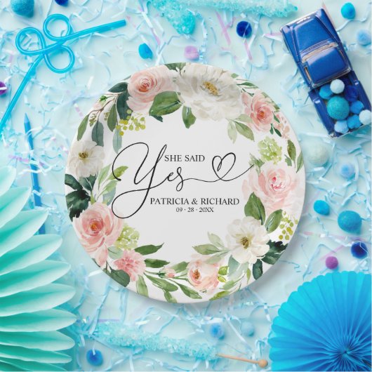 Sie sagte ja, florales Engagement Party-Platte Pappteller (Party)