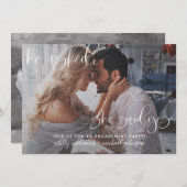 Sie sagte Ja Foto Calligrafy Engagement Party Einladung (Vorne/Hinten)