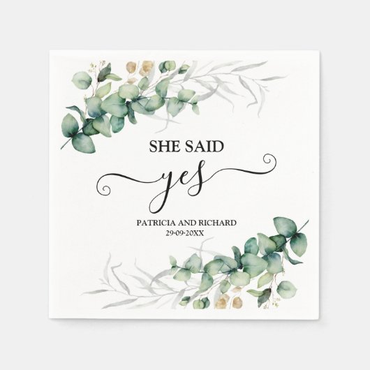 Sie sagte ja, Goldene Verlobung Serviette (Vorderseite)