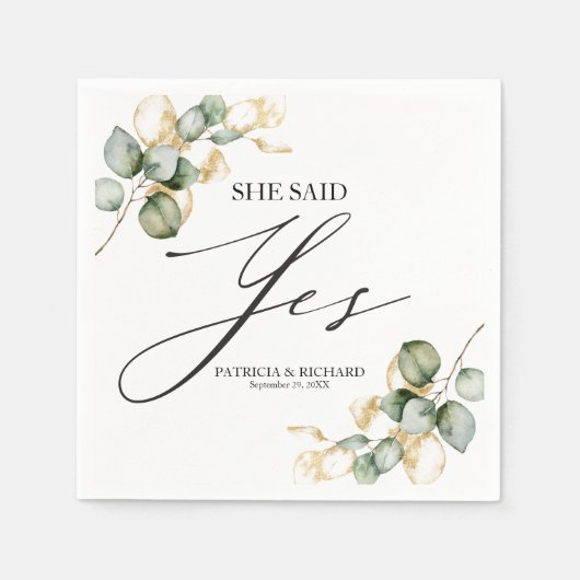 Sie sagte ja, Goldene Verlobung Serviette (Vorderseite)