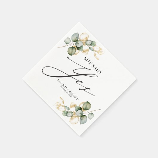 Sie sagte ja, Goldene Verlobung Serviette (Ecke)