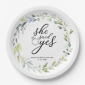 Sie sagte ja Greenery Eucalyptus Brautparty Pappteller (Vorderseite)