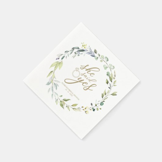 Sie sagte ja Greenery Eucalyptus Brautparty Serviette (Ecke)