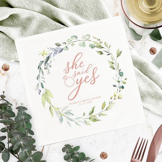 Sie sagte ja Greenery Eucalyptus Brautparty Serviette