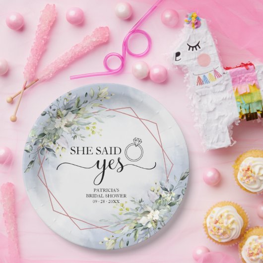 Sie sagte ja Greenery Geometric Bridal Napkins Pap Pappteller (Party)