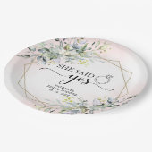 Sie sagte ja Greenery Geometric Bridal Pappteller (Schrägansicht)