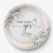 Sie sagte ja Greenery Geometric Bridal Pappteller (Vorderseite)