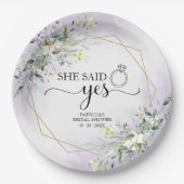 Sie sagte ja Greenery Geometric Bridal Pappteller (Vorderseite)