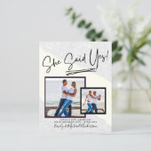 Sie sagte ja! Handgeschriebene Foto-Engagement-Par (Stehend Vorderseite)