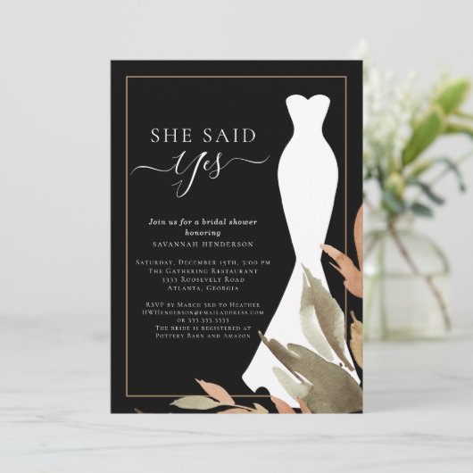 Sie sagte ja, Herbstlaube in Aquarellfarben Brautp Einladung (Stehend Vorderseite)