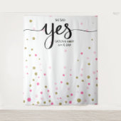 Sie sagte ja Hochzeit Foto Stand Hintergrund Banne Wandteppich (Vorderseite)