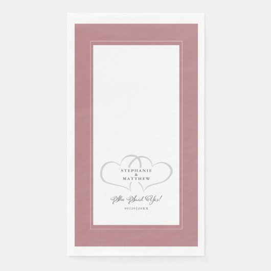 Sie sagte ja Hochzeit Verlobung Elegant Dusty Rose Serviette (Vorderseite)