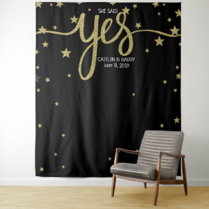 sie sagte Ja Hochzeitsfoto Booth Hintergrundbanner Wandteppich