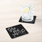 Sie sagte ja! | In-Party-Script schwarz Rechteckiger Pappuntersetzer (Vor Ort)