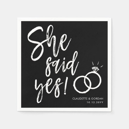 Sie sagte ja! | In-Party-Script schwarz Serviette (Vorderseite)