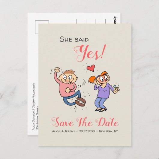 Sie sagte "Ja informell" Save the Date Postkarte (Vorne/Hinten)