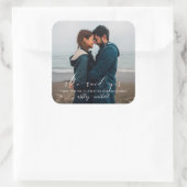 Sie sagte ja Kalligrafie Foto Verlobung Danke Quadratischer Aufkleber (Tasche)