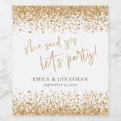 Sie sagte ja Lasse Party Gold Glitzer Verlobung Weinetikett (Einzelnes Label)