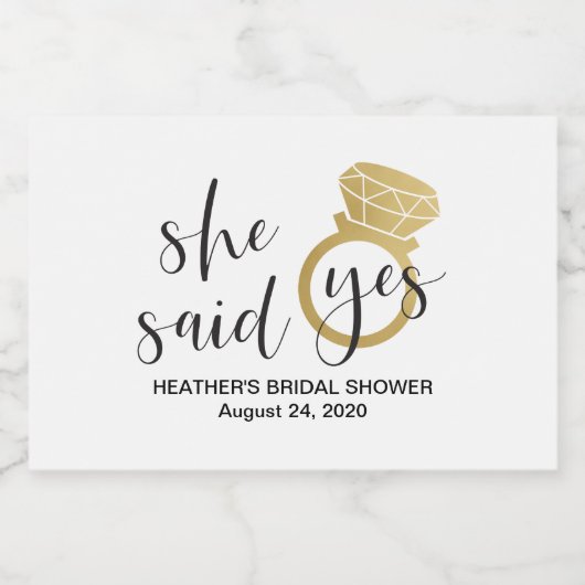 Sie sagte ja Mini-Sparkling Weinflaschen-Etikett Schaumweinetikett (Einzelnes Label)