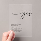 Sie sagte Ja Minimalistische Engagement Partei kla Acryleinladungen (Insitu (Handheld))