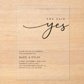 Sie sagte Ja Minimalistische Engagement Partei kla Acryleinladungen (Vorderseite)