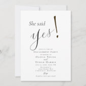 Sie sagte ja Minimalistische Verlobung Einladung (Vorderseite)