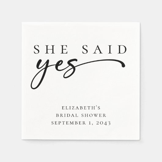 Sie sagte ja Minimalistisches Script-Brautparty Serviette (Vorderseite)