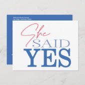 Sie sagte: Ja Moderne Verlobte Hochzeit retten das Postkarte (Vorne/Hinten)