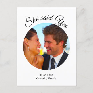Sie sagte Ja Modernes Foto Save the Date - weiß Ankündigungspostkarte