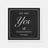 Sie sagte ja, modernes Minimalistisches Schwarz Serviette (Vorderseite)