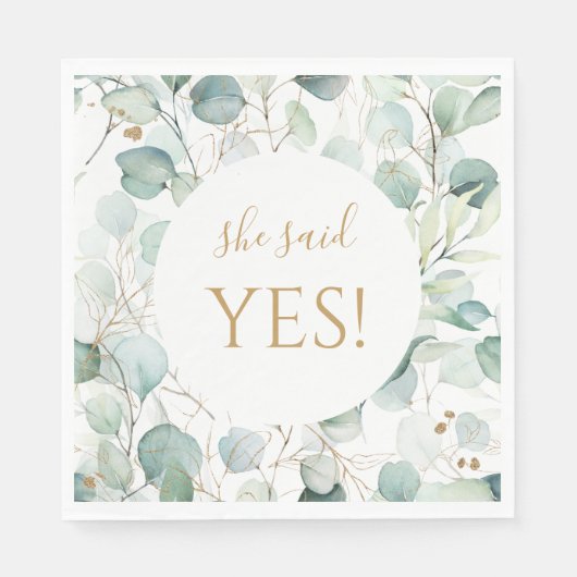 Sie sagte ja Napkins Eukalyptus-Brautparty Serviette (Vorderseite)