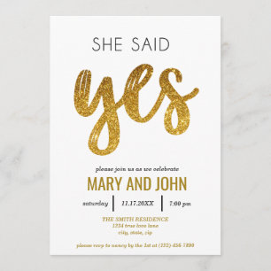 Sie sagte ja, neue Gold Glitzer Engagement Party Einladung