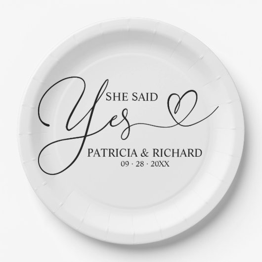 Sie sagte Ja, Niedliche Engagement Partei Pappteller (Vorderseite)