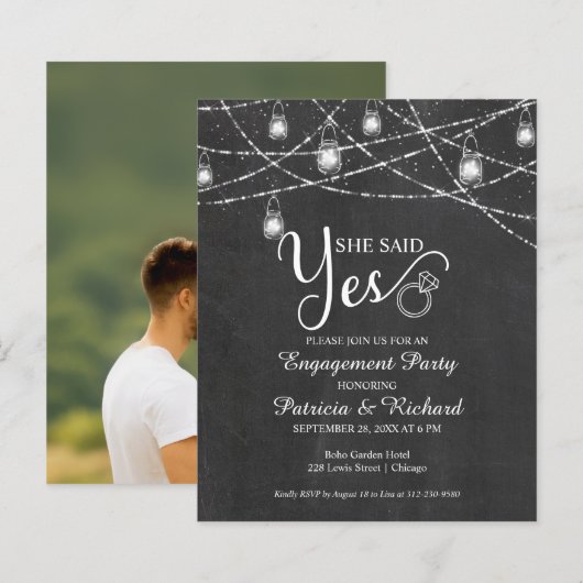 Sie sagte Ja Rustikale Engagement Partei Einladung (Vorne/Hinten)