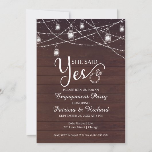 Sie sagte Ja Rustikale Engagement Partei Einladung (Vorderseite)