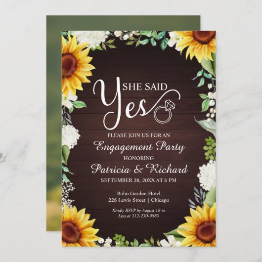 Sie sagte Ja Rustikale Engagement Partei Einladung (Vorne/Hinten)