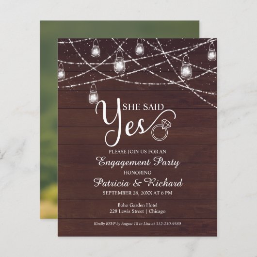 Sie sagte Ja Rustikale Engagement Partei Einladung (Vorne/Hinten)
