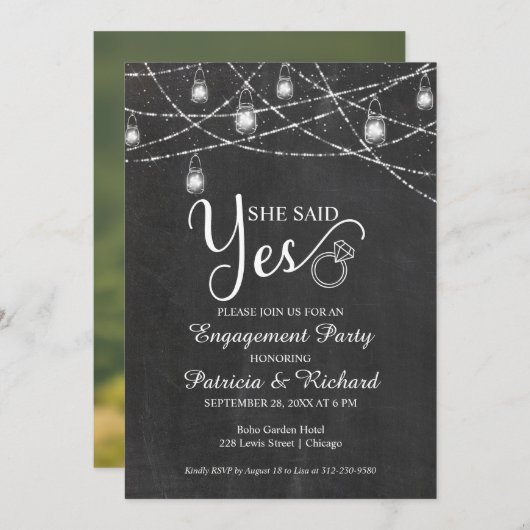 Sie sagte Ja Rustikale Engagement Partei Einladung (Vorne/Hinten)