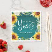 Sie sagte Ja Rustikale Sonnenblumen Engagement Par Serviette (Beispiel)