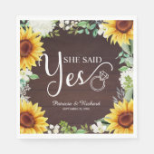 Sie sagte Ja Rustikale Sonnenblumen Engagement Par Serviette (Vorderseite)