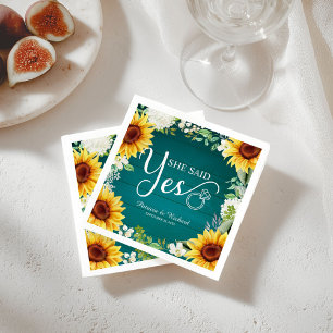 Sie sagte Ja Rustikale Sonnenblumen Verlobungsfeie Serviette