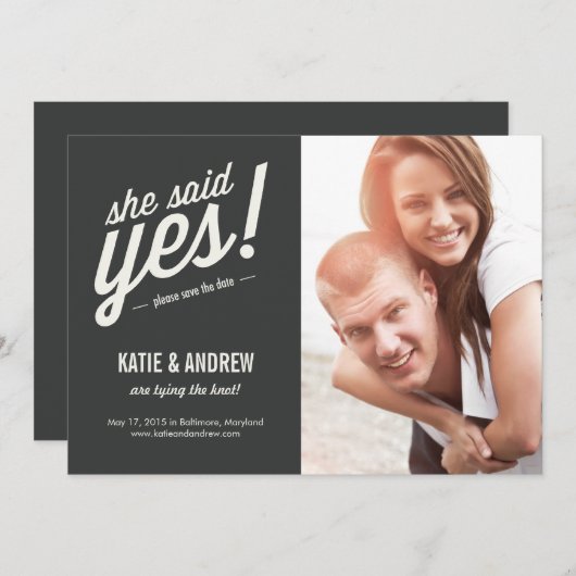 Sie sagte ja! Save The Date Einladung (Vorne/Hinten)