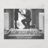 Sie sagte ja Save the Date Hochzeitsankündigung Postkarte (Vorderseite)