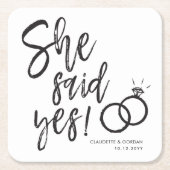 Sie sagte ja! | Skriptbuchstaben der Bereitstellun Rechteckiger Pappuntersetzer (Vorderseite)