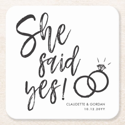 Sie sagte ja! | Skriptbuchstaben der Bereitstellun Rechteckiger Pappuntersetzer (Vorderseite)