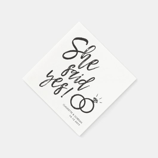 Sie sagte ja! | Skriptbuchstaben der Bereitstellun Serviette (Ecke)