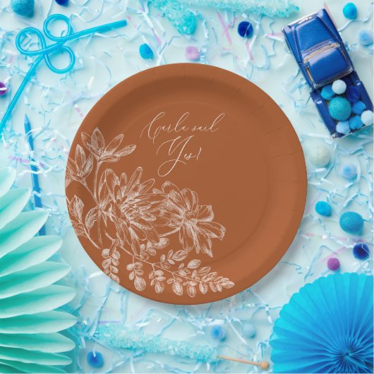 Sie sagte ja Terra Cotta Monogram Floral Pappteller (Party)