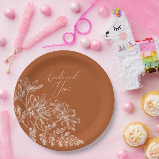 Sie sagte ja Terra Cotta Monogram Floral Pappteller (Party)