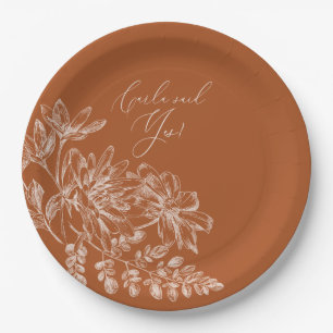 Sie sagte Ja Terra Cotta Monogramm Floral Pappteller